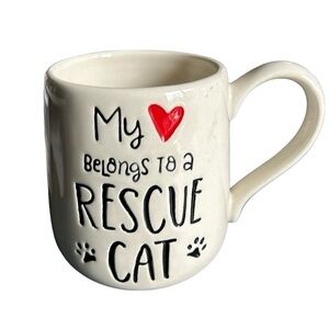Our Name Is Mud Coffee Tea Mug MY HEART BELONGS TO A RESCUE CAT Who Rescued Who?
